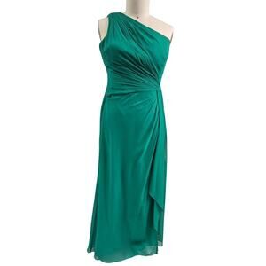 LRL Ralph Lauren Evening Emerald Green One Shoulder Gown Ruched  10P VTG Glamour